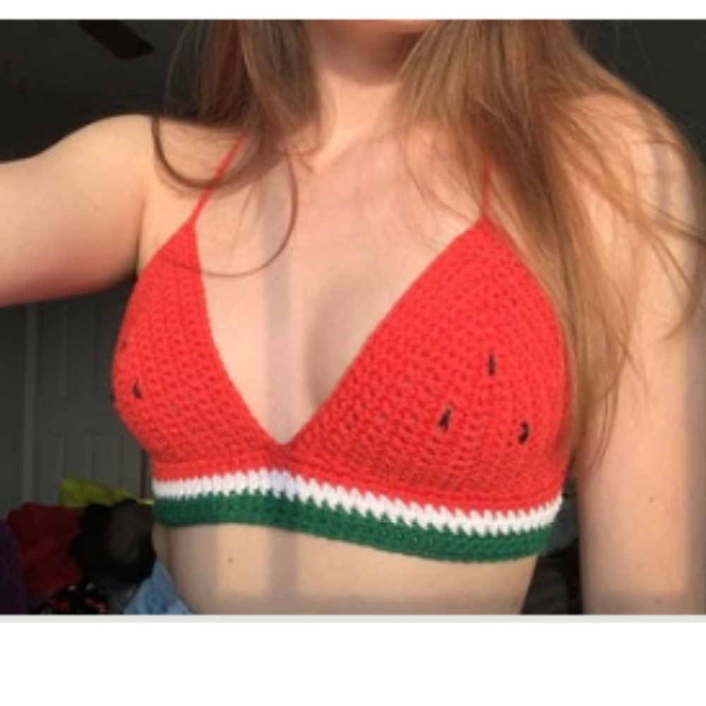 Watermelon pattern crochet bralette.